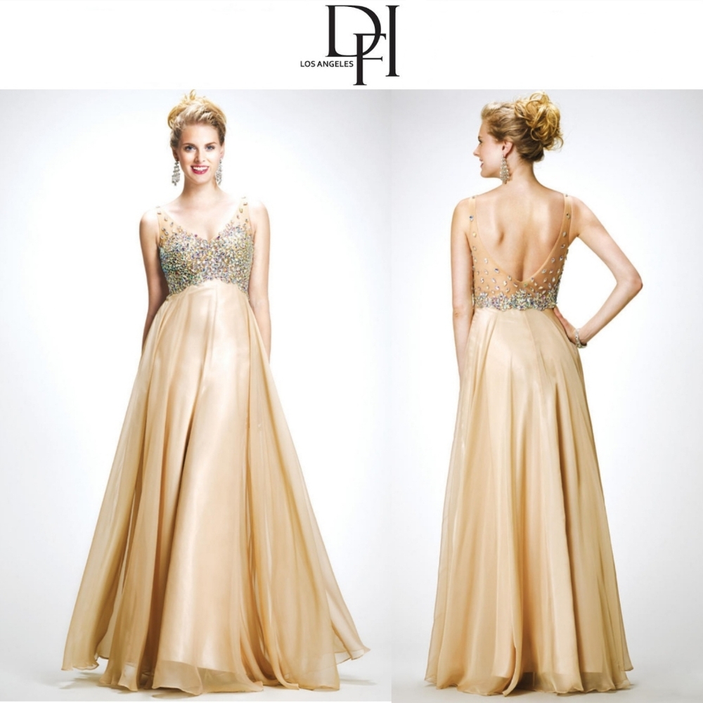 *Elegant Jewel Nude Prom Dress Maxi Gown*